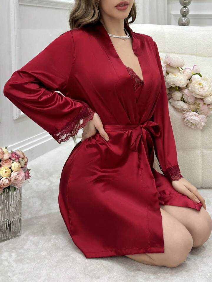 Astoria (Robe de nuit 2 pièces en satin de soie et dentelle