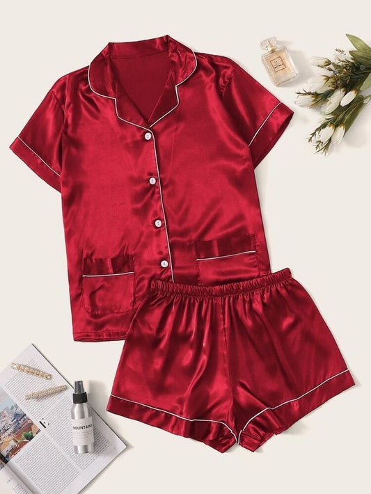 Pure Silk Pajamas Short Pjs Set 2Pcs